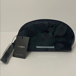 Jack French Navy Leather with Floral Print Cosmetic Bag